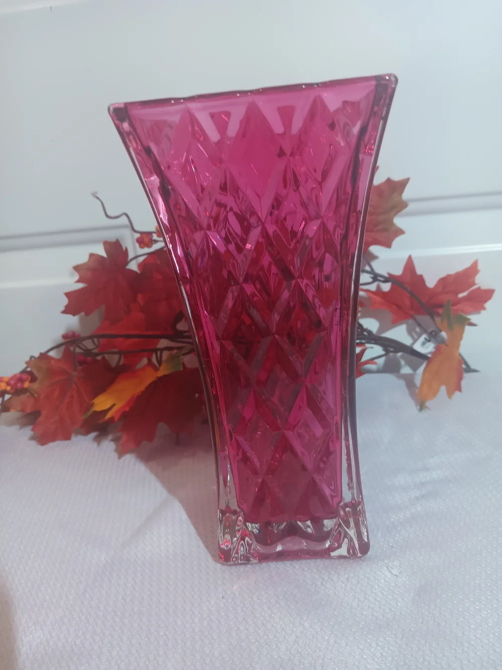 Fusia Diamond-Cut Glass Vase Rare Vintage FTD